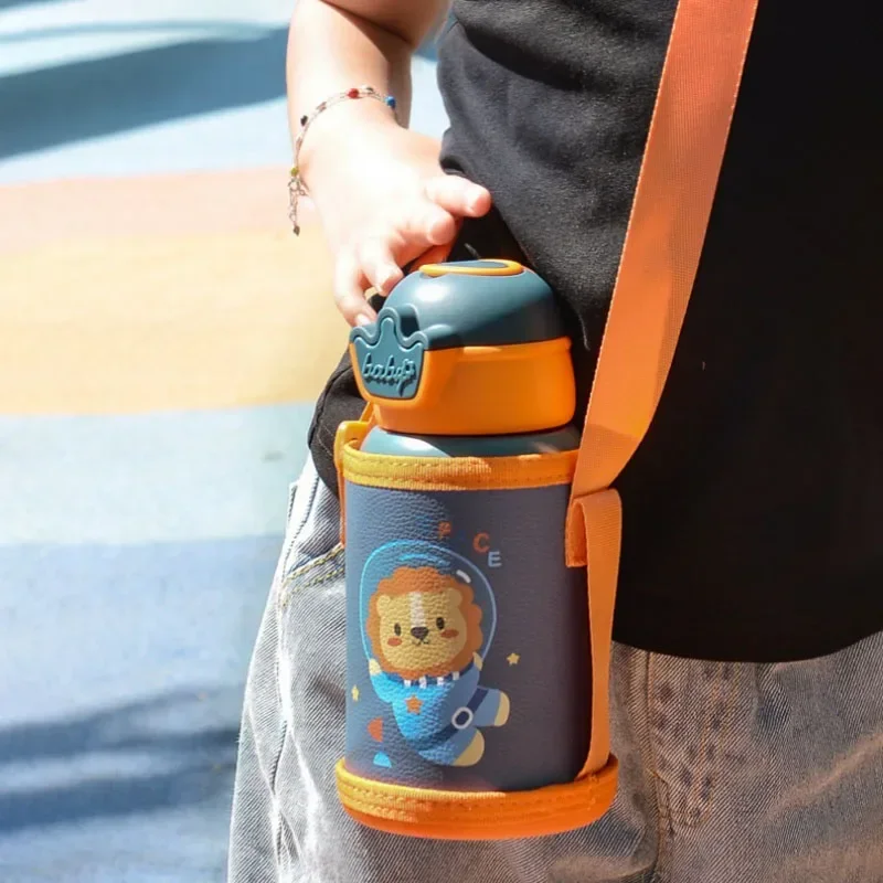 480ml Kids Thermos Bottle Cute Children's Thermal Water Bottle with Straw Stainless Steel Thermos Mug for Kid Portable Water Cup view 2