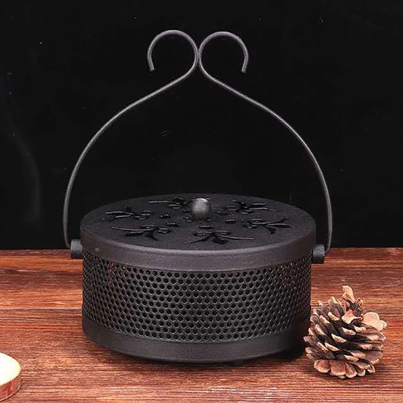 Mosquito Coil Holder Classical Design Portable Metal Incense Holder with Hooks Handle, Round Iron Mosquito Incense Burner