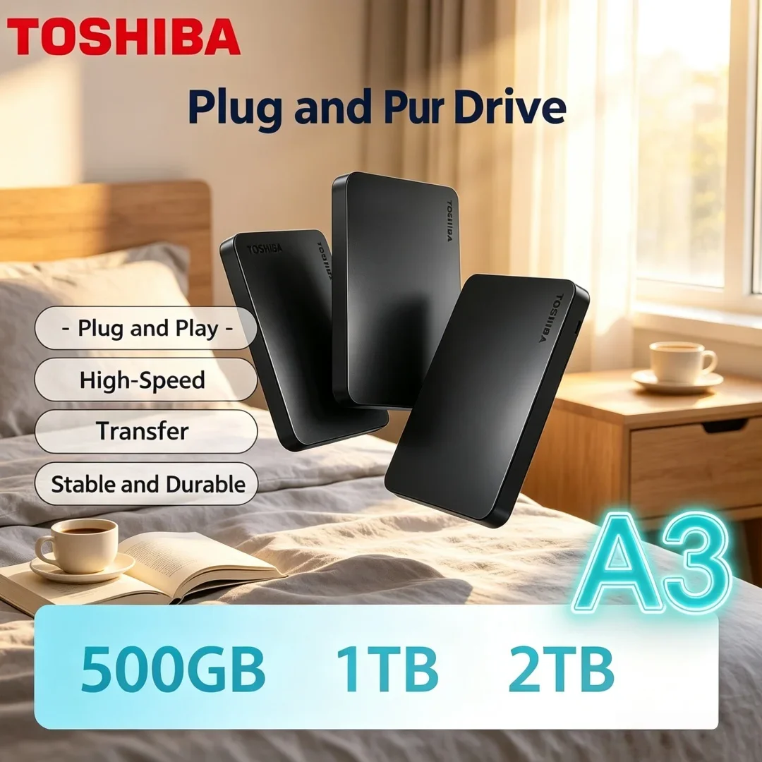 Premium Black Toshiba A3 Canvio Basics HDTB410YK3AA Portable External Hard Drive USB3.0 500GB-2TB Slim Storage Disk