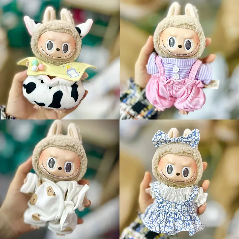 

Cute Mini 17cm Plush Doll's Clothes Girls Labubu Idol Dolls Cow Set Hoodie Jumpsuit Clothing Accessories for Korea Kpop Exo