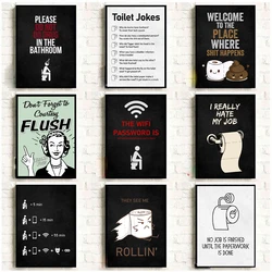Bathroom Toilet Funny Quotes Cartoon Print Poster Roll Paper Toilet Joke Hint Text Wall Art Canvas Painting Home Bathroom Decor