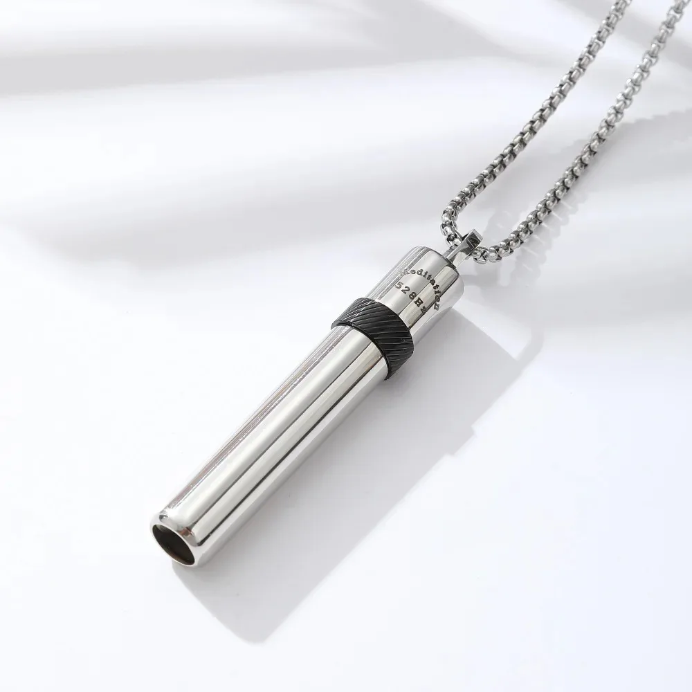 

Stainless Steel Breathing Resistance Whistle Necklace Round Tube Jewelry Meditation Mindfulness Pendants Auxiliary Rotation