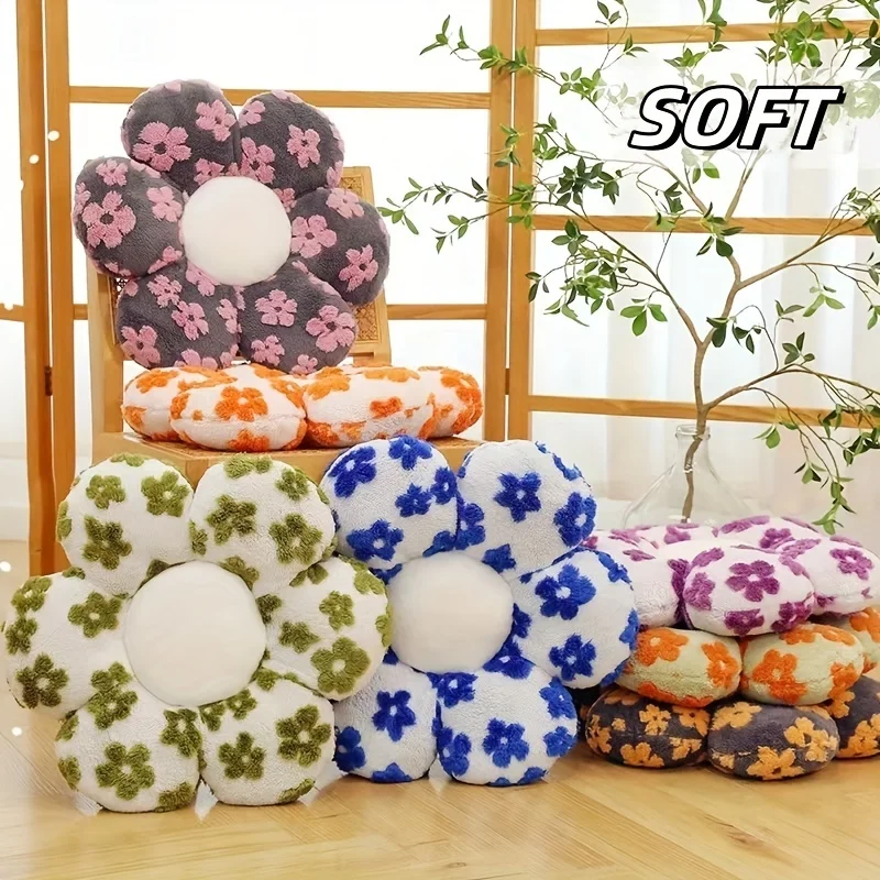 Warm Winter, Comfortable Plush Flower Pillow, Blue/Yellow - Ideal Choice For Bedroom Decoration And Window Seat, Halloween,