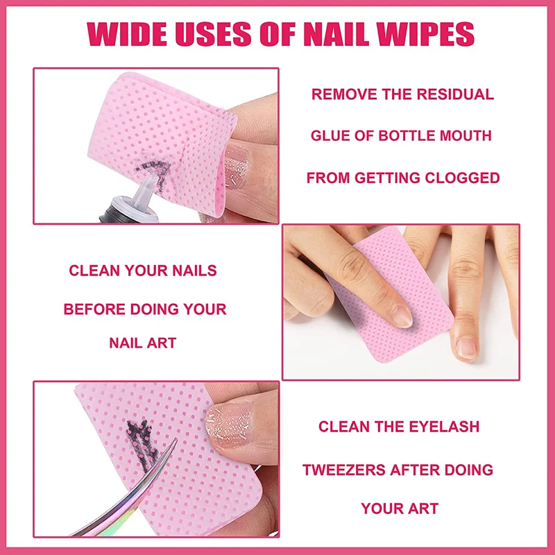 1000Pcs/Pack Lint Free Nail Polish Remover Pads Soft Cotton Pink White Napkins Absorbable Glue Powder Cleaning Wipes Manicure