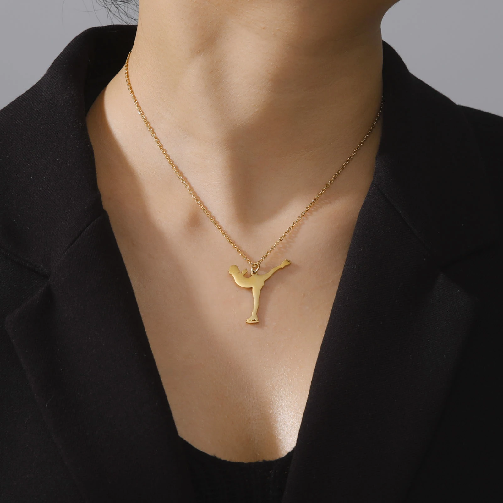 Jeshayua Figure Skating Stainless Steel Pendant Necklace For Women Fashion Jewelry Party Women\'s Personality Necklace