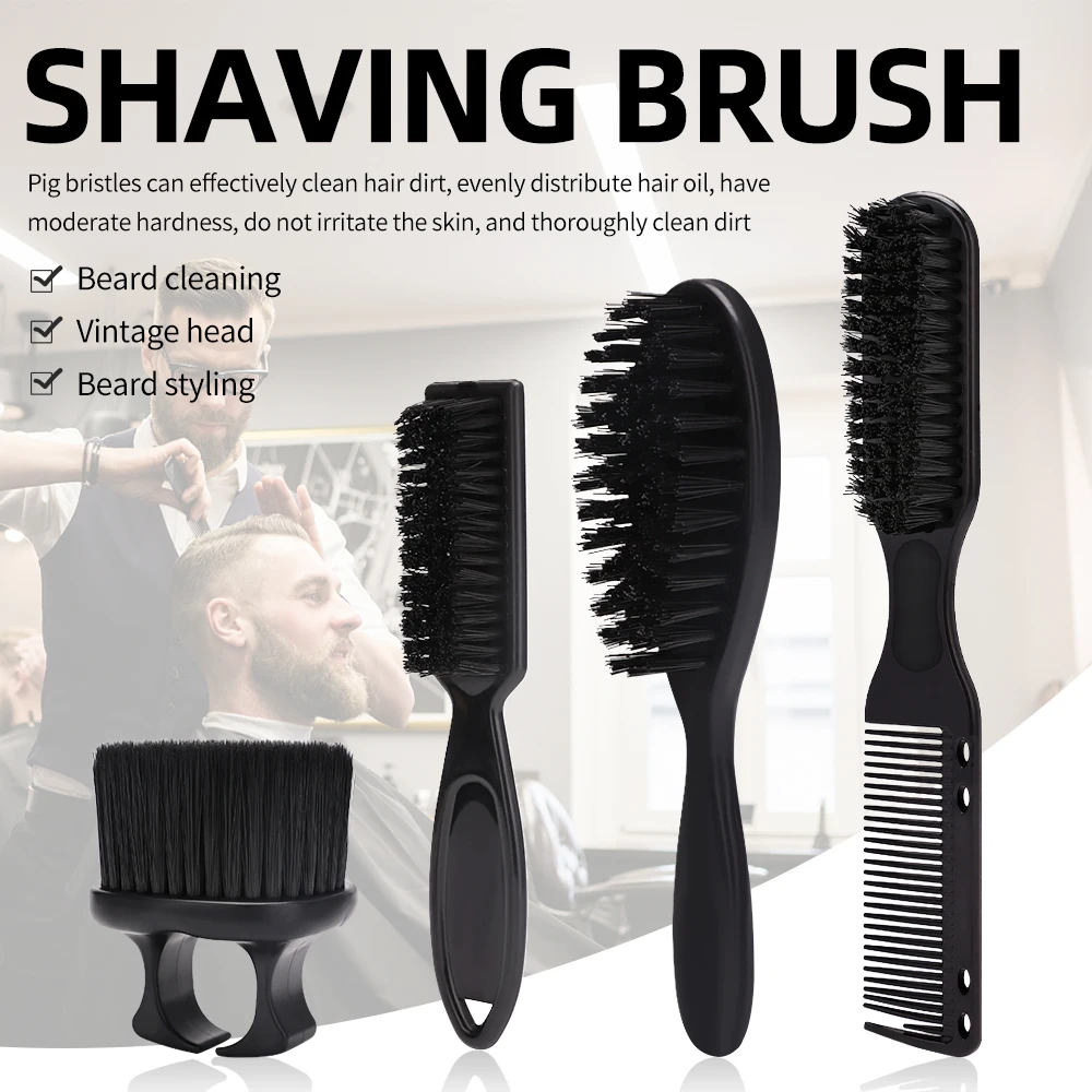 Men's Beard Shaving Brush Set Nylon Hair Grooming Comb Kit for Barber Salon Facial Cleaning Mustache Styling Trimming Tool
