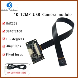 Modulo fotocamera USB 5MP/12MP IMX258 CMOS 4K 3840x2160 30fps riconoscimento facciale FF a 135 gradi MJPEG, fotocamera da stampa 3D YUY2