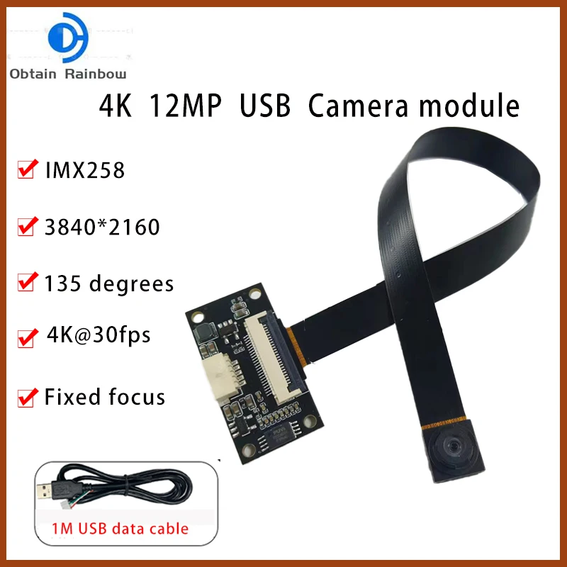 Moduł kamery USB 5 MP/12 MP IMX258 CMOS 4K 3840 x 2160 30fps 135 stopni FF Rozpoznawanie twarzy MJPEG, YUY2 Kamera do drukowania 3D