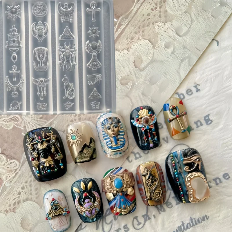 A Retro Egyptian Style Exotic Byzantine Jewelry Relief Nail Art Three-Dimensional Art Transparent Silicone Mold