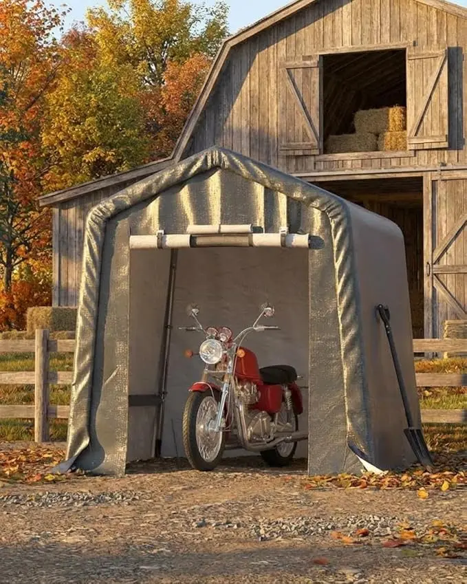 Outdoor Portable Storage Shed,6x6FT  Heavy-Duty Waterproof PE Tarp Shelter with Storage Shed for Motorcycle, Garden Tools