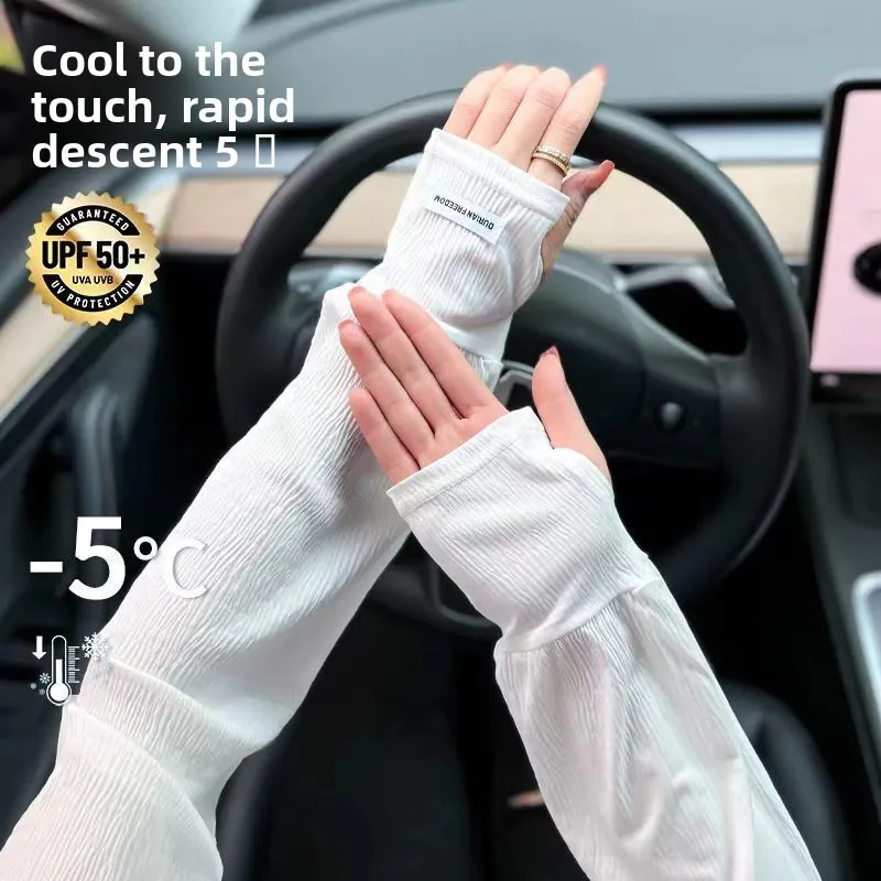 

2025 Pleated Ice Silk Sun Protection Sleeve for Women Loose Oversized Fashion Korean Style Driving Sunscreen Hand Sleeve Summer
