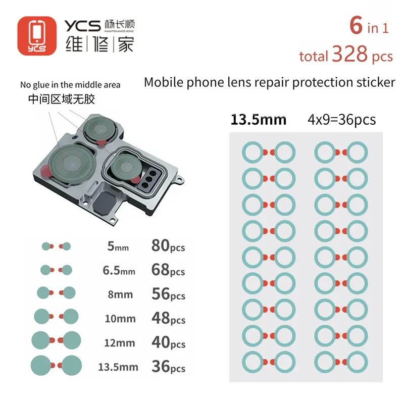 YCS Phone Repair Camera Protective Stickers for IPhone Android Samsung Protection Rear/Front Camera Anti-Scratch Dust-Proof PTO1