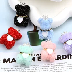 1pcs Cute Cartoon Bear & Crown Beaded Pen Caps Charms Sparkling Rhinestone Glitter Beads for Jewelry Making Chains Keychains Diy