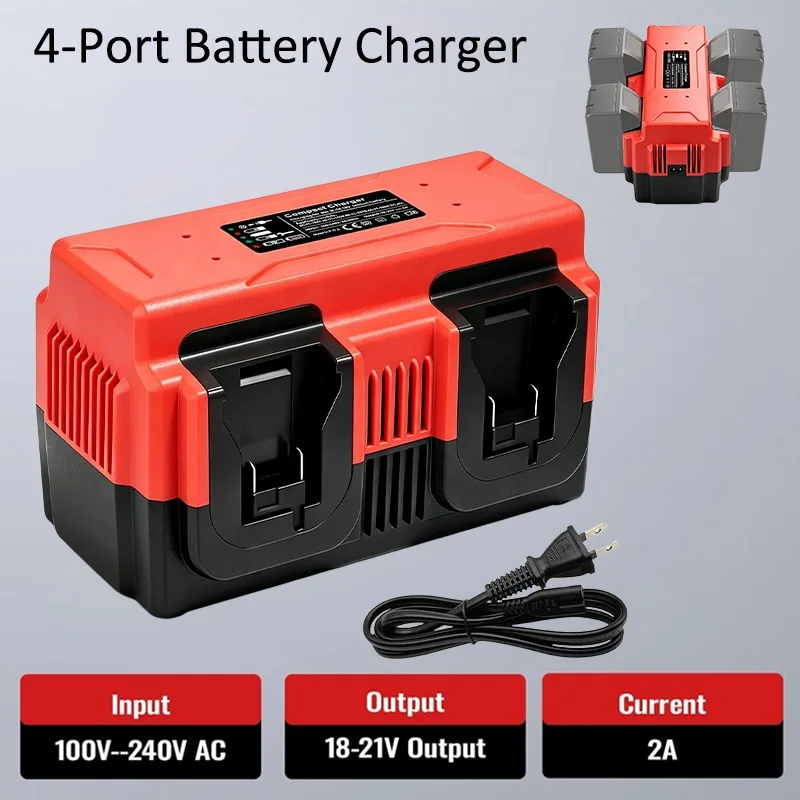 For Milwaukee 18V Battery 4-Port Battery Charger Station 2.0A Fast Charge with LED Charge Indicator Replacement for 48-59-1804