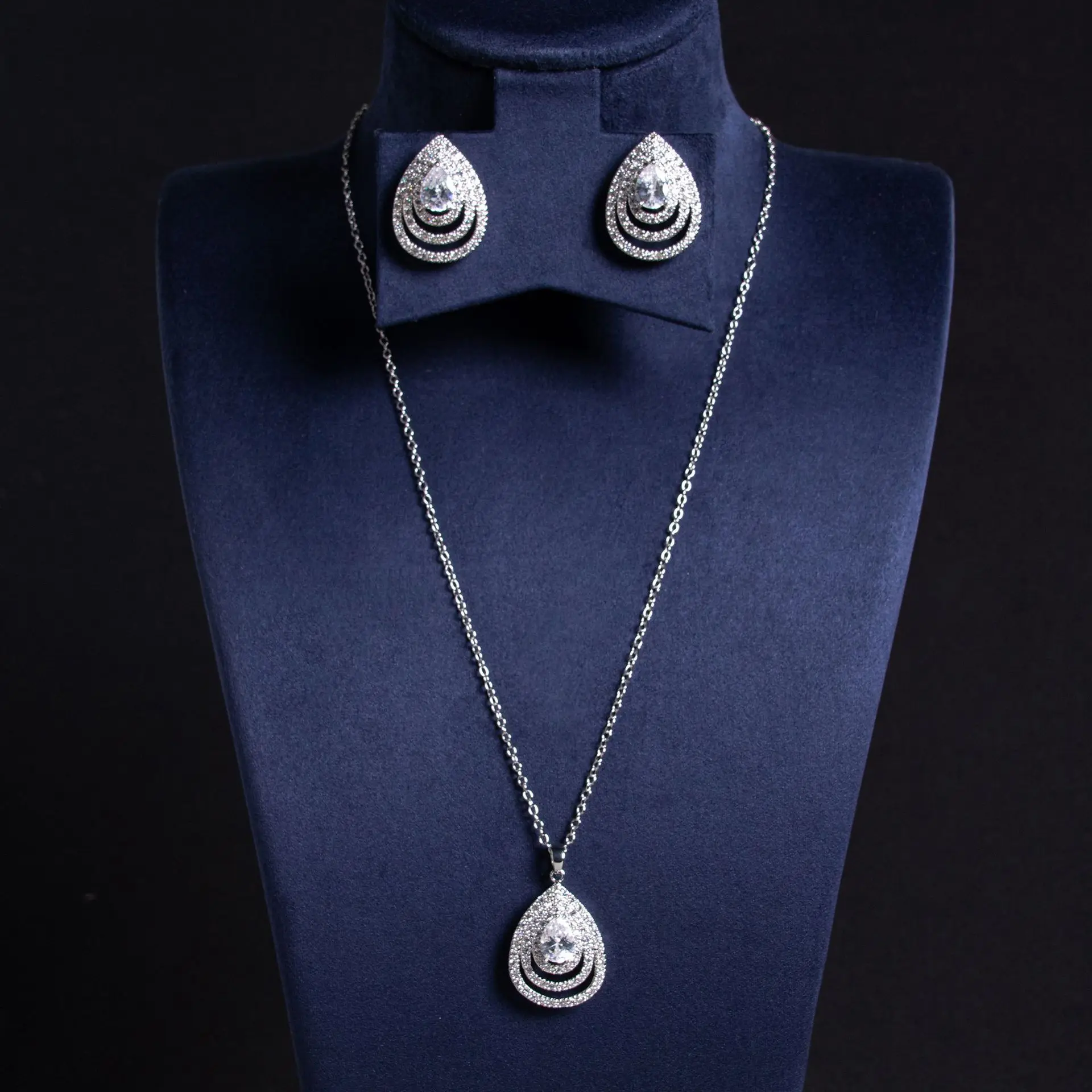 HIBRIDE Simple Versatile Dress Accessories Cat Eye Necklace Earrings Teardrop Jewellery Women's Set Engagement Party S-435