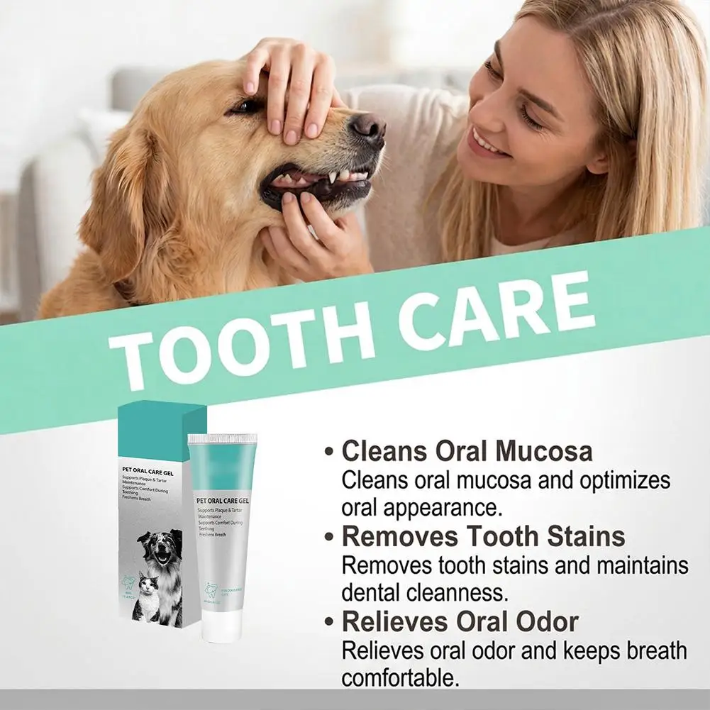 40g Pet Oral Care Gel No Brushing Dog Cat Toothpaste Remove Plaque Tartar Stains Fresh Breath Clean Teeth Gel Fast Easy Use