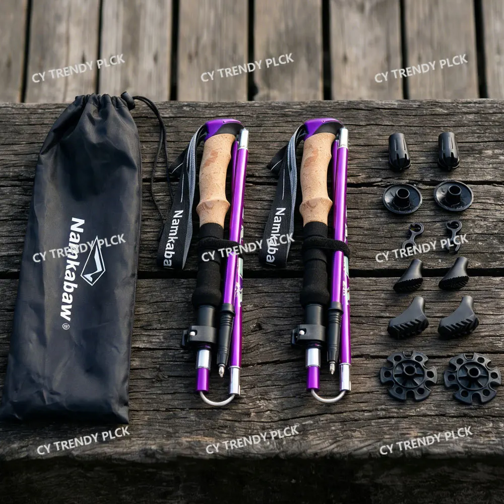 2 Sets of 5-section Folding Hiking Sticks Aluminum Alloy Telescopic Climbing Canes Walking Sticks Travel Equipment