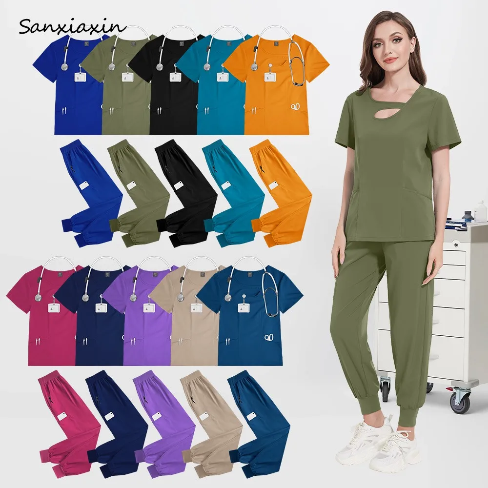 Operating Room Uniforms Soft Nursing Medical Uniforms Scrub Joggers Suit Hot Sale Multi-color Unisex Short Sleeved Top Pants Set