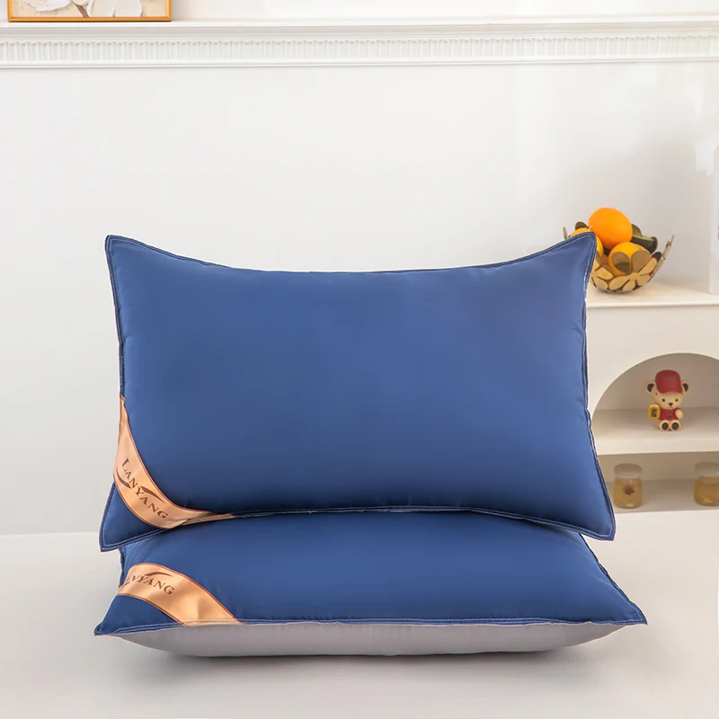 Luxuriöses, hochwertiges, zweifarbiges Kissen mit doppelter Naht in Blau-Grau, hochelastisches 5-Sterne-Hotelkissen, Schlafkissen für Zuhause und Schlafzimmer – Detail 3