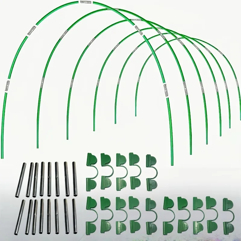 1set Garden Tunnel Kit Greenhouse Frame Kit With Fiberglass Poles Connectors Clips For Plant Greenhouse Gardening Accessories