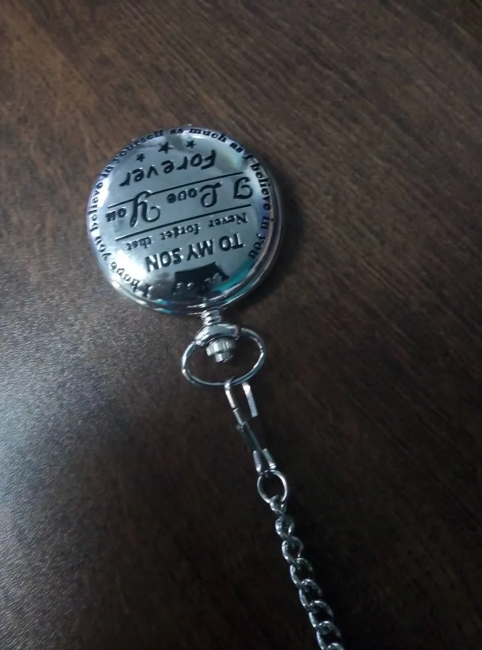 8966 ساعة جيب قلادة "إلى ابني أحبك" سلسلة ساعة الجيب أرقام رومانية ريترو مع سلسلة كوارتز للجنسين هدية لطيفة