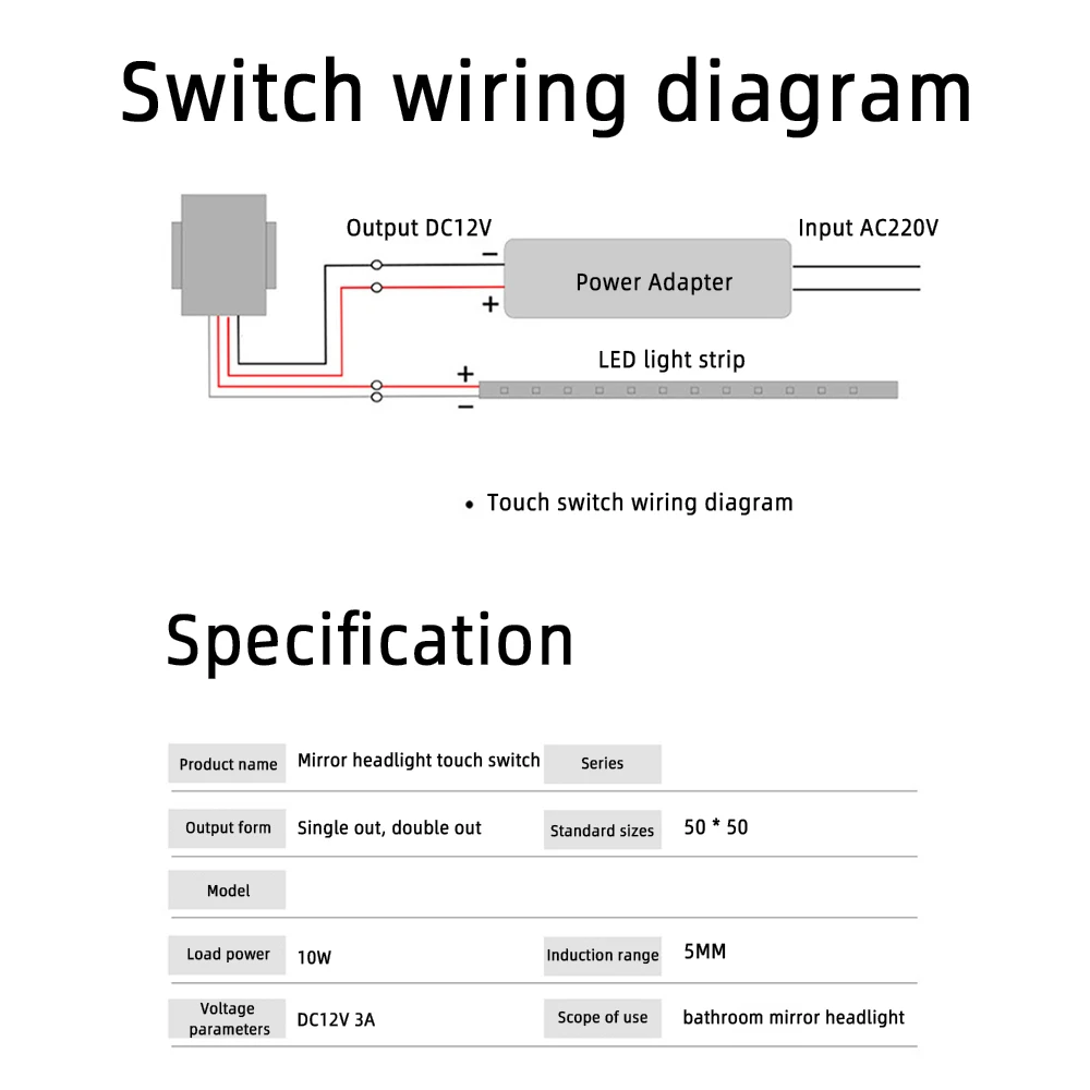 DC 5-12V Bathroom Mirror Switch Touch Switch Sensor Stepless LED Inductive Dimming Touch Switch for Led Light Mirror Headlight