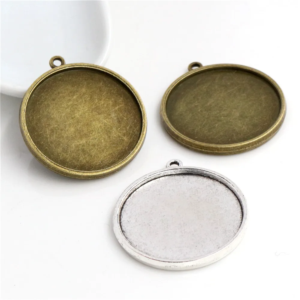 10pcs 30mm Inner Size Antique Silver Plated and Bronze Classic Double Side Style Cabochon Base Setting Charms Pendant Tray