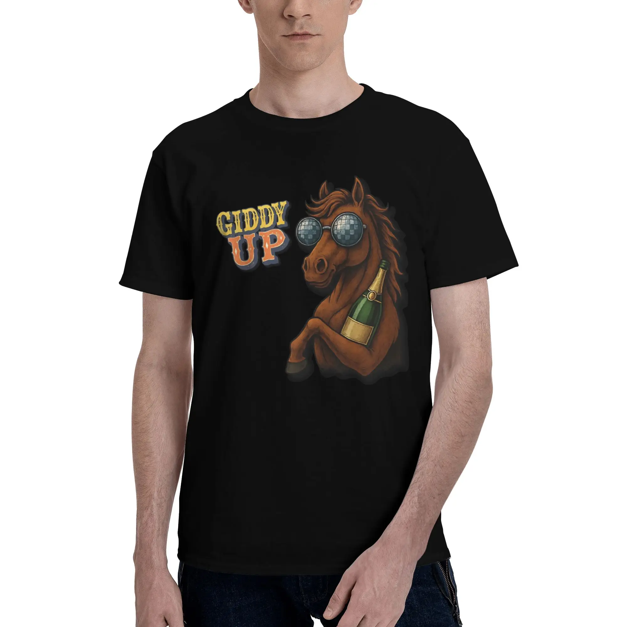 The High Stakes Horse  Men T Shirts race horse giddy the f up Humorous Tee Shirt Short Sleeve O Neck Cotton Clothes T-Shirt