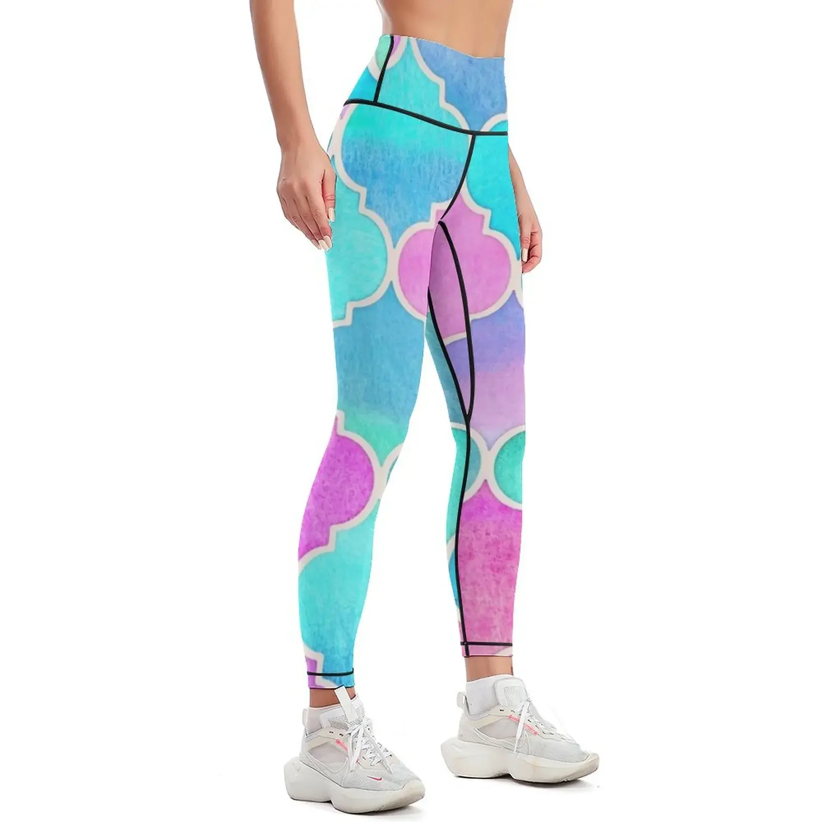 Bright Moroccan Morning - pretty pastel color pattern Leggings high waist gym clothing gym top Womens Leggings