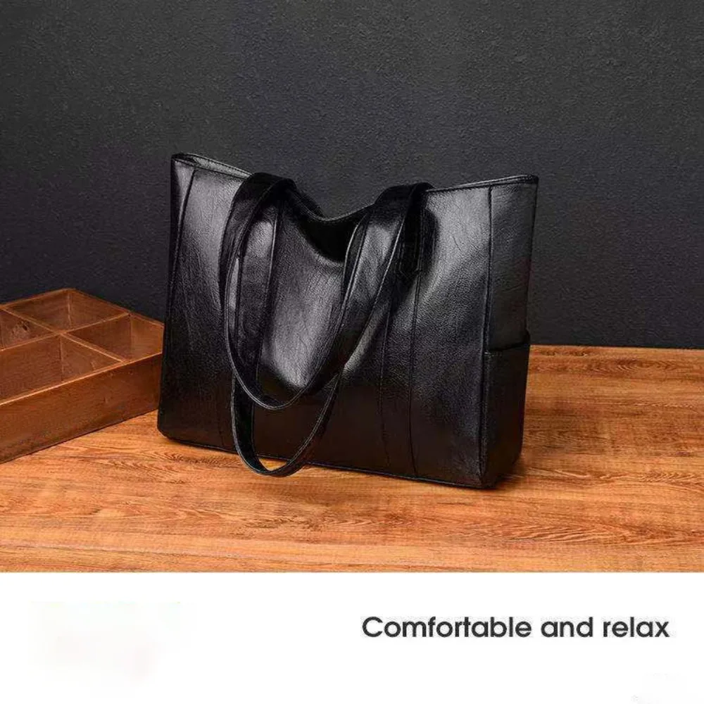 Neue Vintage-Handtasche mit großer Kapazität aus weichem PU-Leder, vielseitige, einfarbige Einkaufstasche – Detail 9