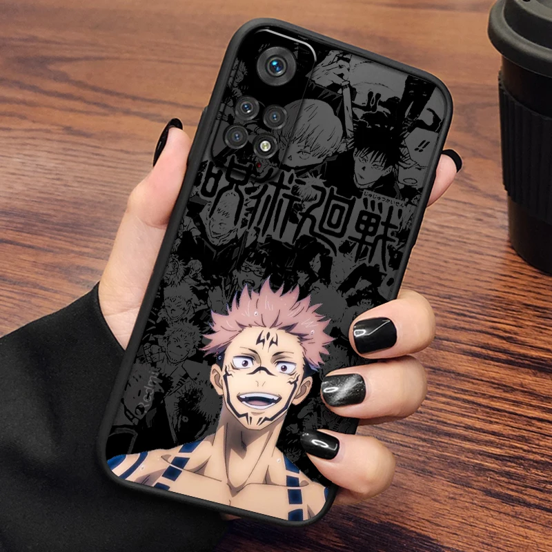 Anime Jujutsu Kaisen Cartoon glassato traslucido per Redmi Note 13 12 12S 12T 11 11T 11E 10 10S 9 Pro Plus 5G Cover Phone Case