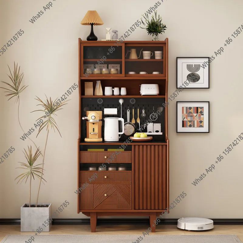 

Solid wood retro dining side cabinet small apartment living room wall storage household high-end storage cabinet