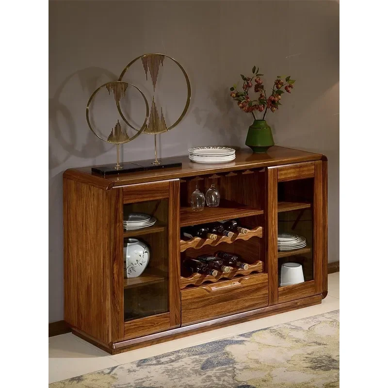 Simple New Chinese Solid Wood Ebony Side Cabinet Multi Grid Storage Cupboard Multifunctional Tea Cabinet Dining Room