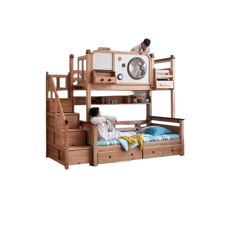 Tree house upper and lower beds, high guardrail high and low beds, small apartment child and mother bed combination