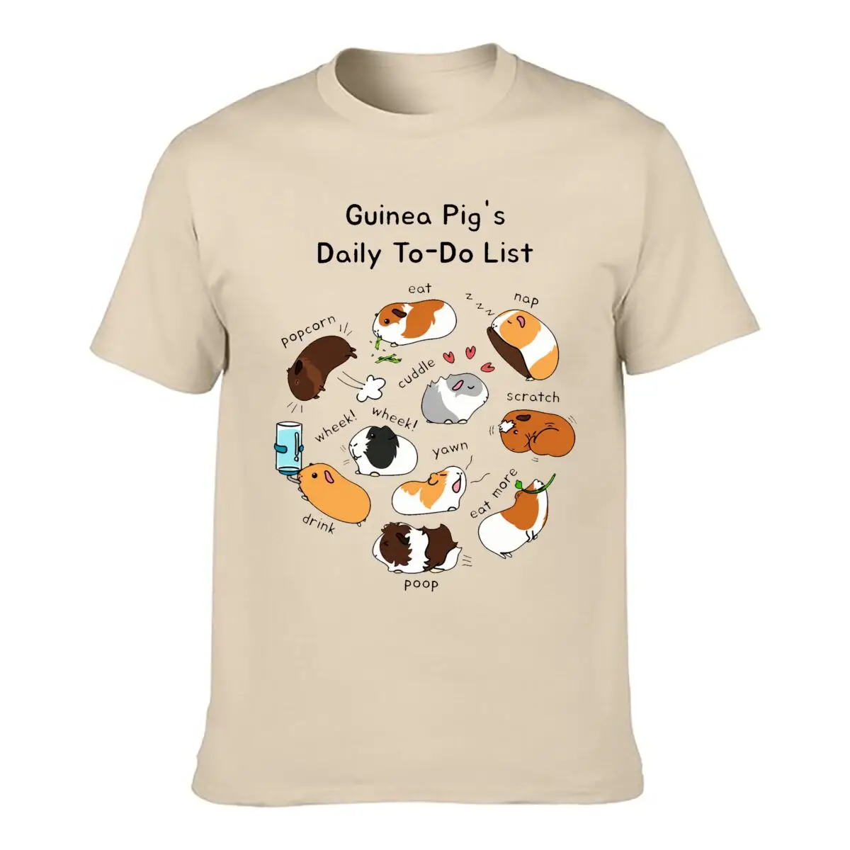 Guinea Pig Daily To Do List Popcorn Eat Nap Cuddle Scratch Drink Poop Men Summer Washed Tee Loose Distressed Top