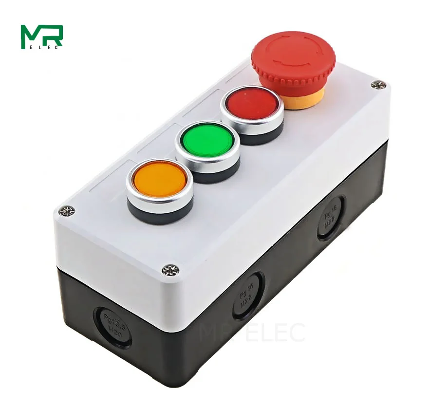 Control box with light button switch 24V / 220V with emergency stop button self reset industrial switch waterproof box