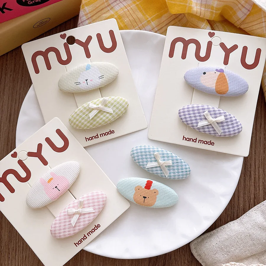 

Baby Hair Drop Clips,Cartoon Bunny,Dog Bear Print BB Barrettes Snap Hairpins, Cotton Bow, Girls DIY Headwear, Pale Color, 2 Pcs