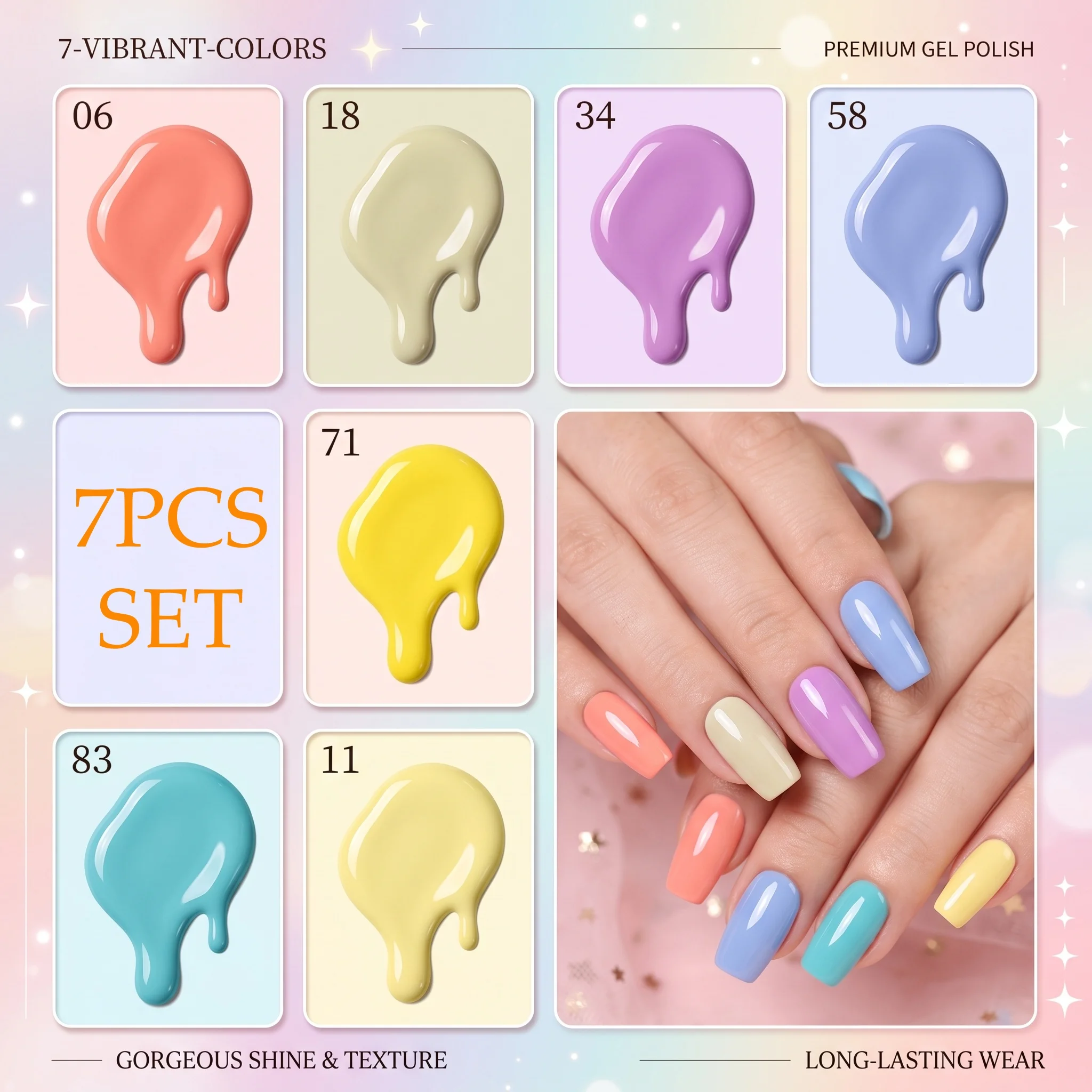 Hassleless 7Pcs Nail Polish Gel Set, Macaron Color Nail Polish Gel, Suitable for Daily Nail Art, Is a Great Gift for Women