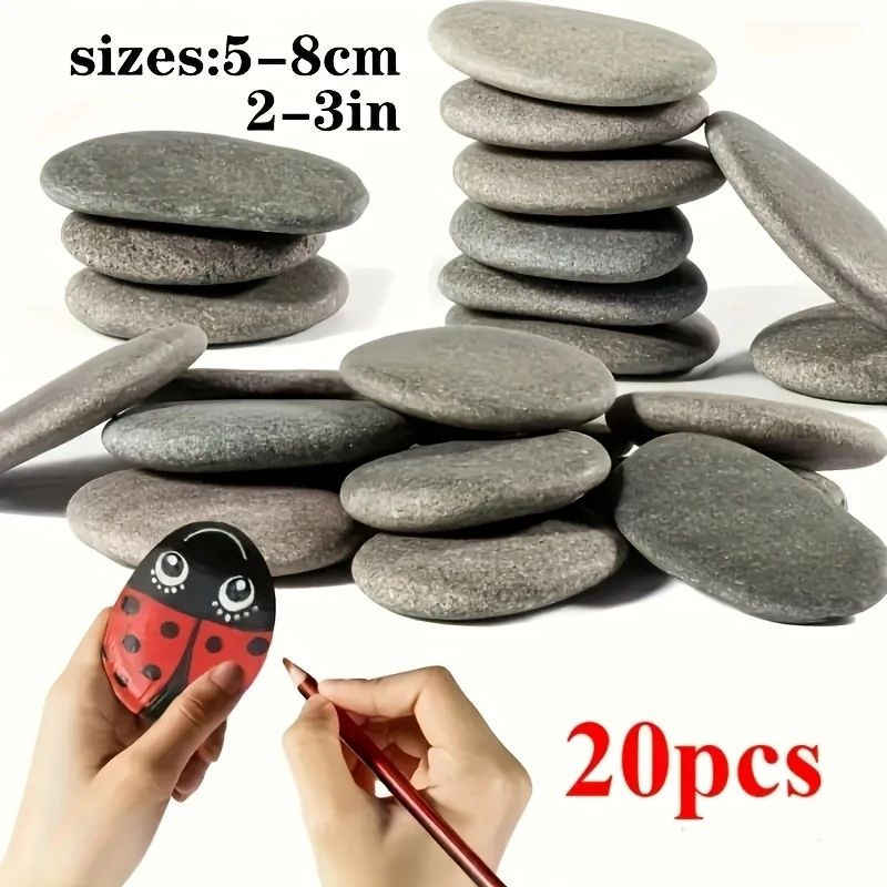 20Pcs Natural River Rocks Smooth Flat Stones In Grayish-Black Tones Perfect For Handmade Crafts Fish Tank Decor Rock Painting