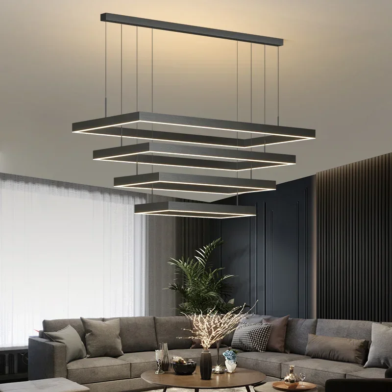 

Nordic Square LED Chandelier Dimmable Dining Living Room Bedroom Luxury Pendant Light Minimalist Home Decor Fixture Lighting