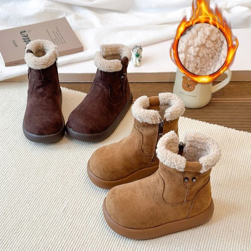 

Winter Child Boot2025New Retro Flat Bottom PlushBoot Korean Edition Girl Fashion Boots Girl Anti slip Warm Soft Bottom SnowBoots