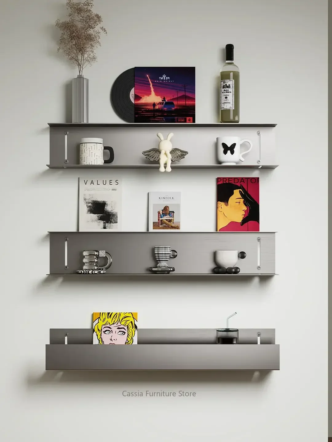 Stainless Steel I-Shaped Wall holder Floating Display Rack for Shop Modern Industrial Storage Solution Space-Saving Decor Shelf