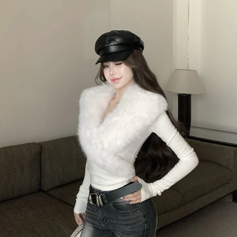 아메리칸 빈티지 핫 걸 하이엔드 겨울 긴팔 스웨터 2000년대 Y2K 슬림 섹시 우아한 한국 패션 티셔츠 서브컬쳐 탑스