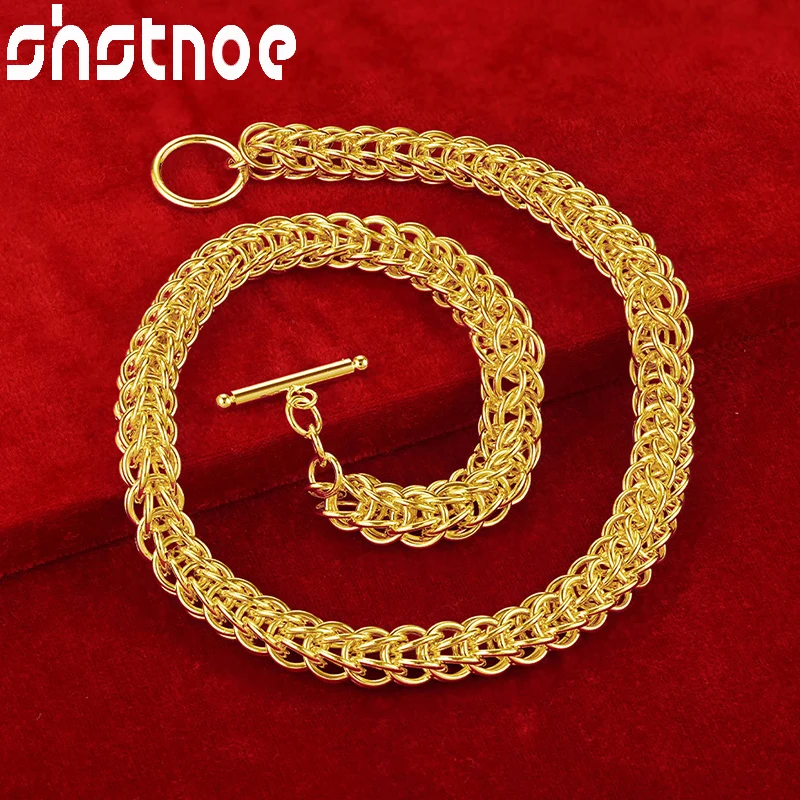 

SHSTONE 24K Gold Wide Circle Chain Necklaces For Woman Men Fashion Party Wedding Engagement Hip Hop Jewelry Choker Birthday Gift