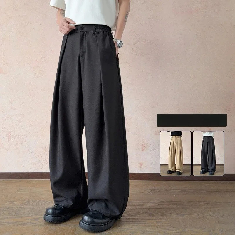 Korean Luxury Draped Suit Pants Men Fashion Solid Dress Pants Loose Straight Casual Pants Mens Office Formal Trousers Male S-3XL