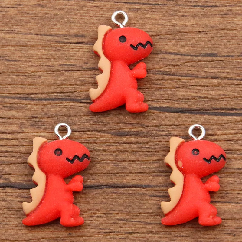 10Pcs 3D Flocking 6Color Dinosaur Charms Resin Cute Plush Pendants for Necklace Keychain Bracelet DIY Making Jewelry Accessories