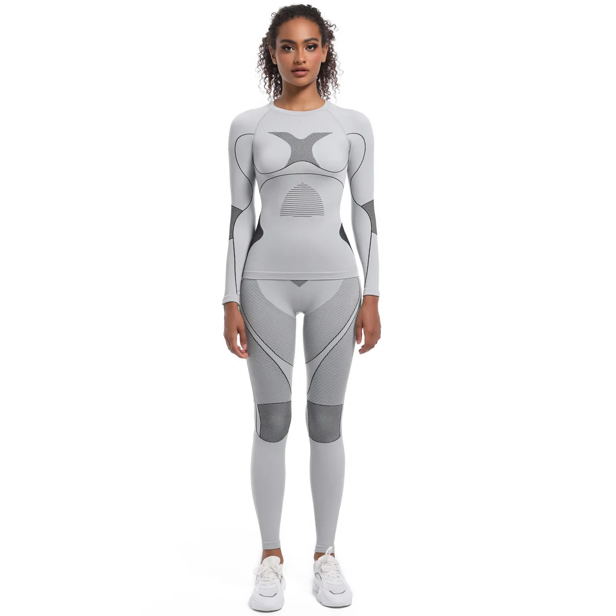 New seamless tight fitting high stretch long sleeved ski suit shapewear set, sports running yoga suit set, women's