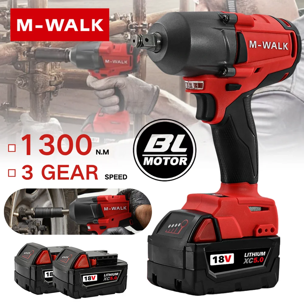

1300N.M Torque Brushless Electric Impact Wrench 1/2 inch Cordless Wrench Screwdriver Power Tools For M 18V Battery Pin