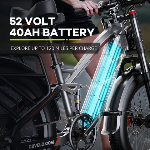 Stark 26-tums elcykel för vuxna, 3000W max, upp till 240 km, 52V 40Ah batteri elcykel, 26 8 best sales EU-lager fatbike - №3