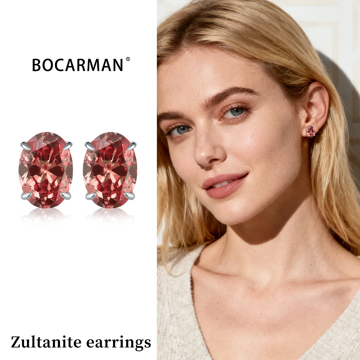 

Серьги BOCARMAN из серебра 925 пробы с турецким камнем зултанит, меняющим цвет, овальной формы, женские украшения, разные цвета при разных источниках света